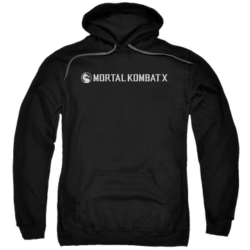 Black pullover hoodie with Mortal Kombat Horizontal Logo graphic
