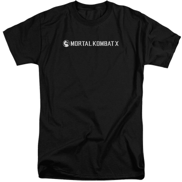 Black men's tall fit t-shirt with Mortal Kombat Horizontal Logo graphic