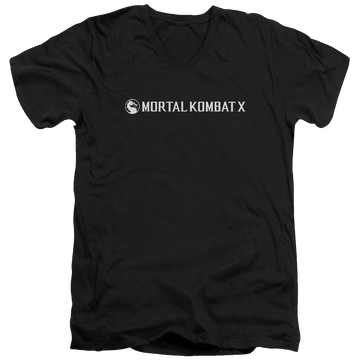 Black men's v-neck t-shirt with Mortal Kombat Horizontal Logo graphic