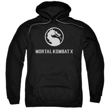 Black pullover hoodie with Mortal Kombat Dragon Logo graphic