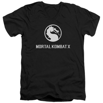 Black men's v-neck t-shirt with Mortal Kombat Dragon Logo graphic