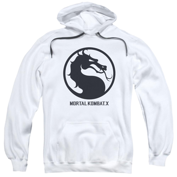 White pullover hoodie with Mortal Kombat Seal graphic