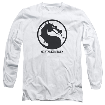 White men's long sleeve t-shirt with Mortal Kombat Seal graphic
