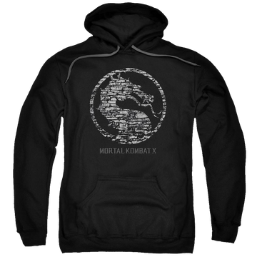 Black pullover hoodie with Mortal Kombat Stone Seal graphic