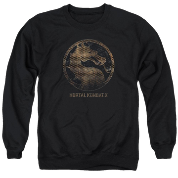 Black men's crewneck sweatshirt with Mortal Kombat Metal Seal graphic