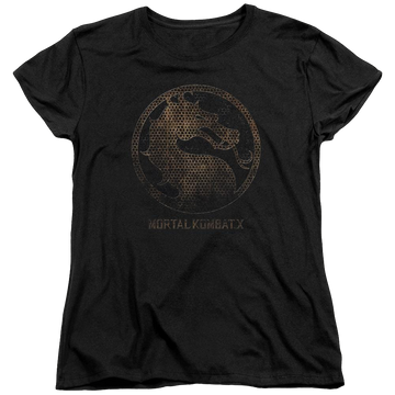 Black women's t-shirt with Mortal Kombat Metal Seal graphic