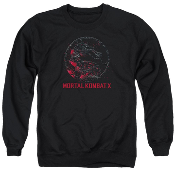 Black men's crewneck sweatshirt with Mortal Kombat Bloody Seal graphic