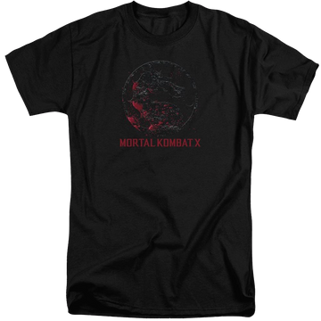 Black men's tall fit t-shirt with Mortal Kombat Bloody Seal graphic