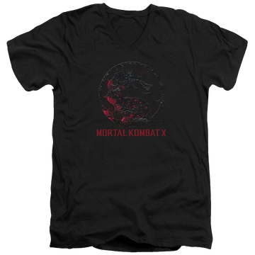 Black men's v-neck t-shirt with Mortal Kombat Bloody Seal graphic