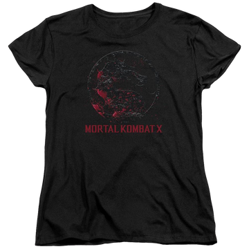 Black women's t-shirt with Mortal Kombat Bloody Seal graphic