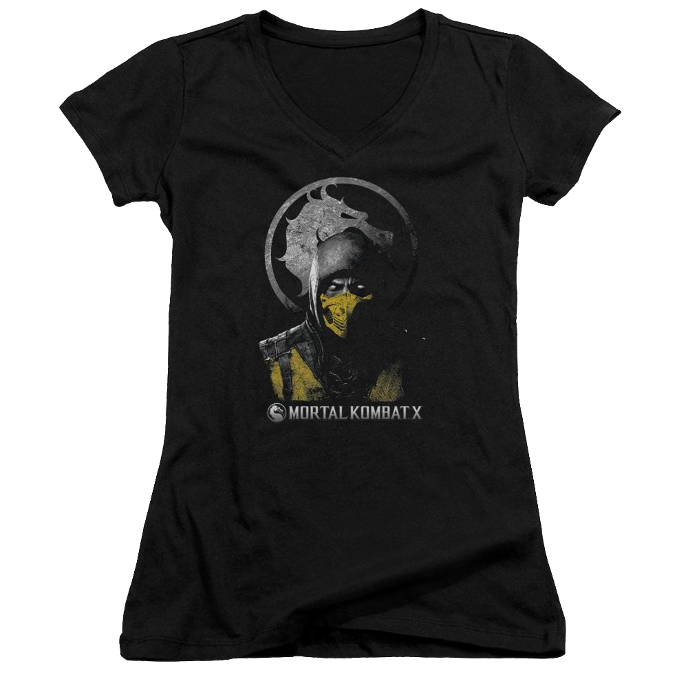 Mortal Kombat Scorpion Bust Juniors V-Neck T-Shirt Juniors V-Neck T-Shirt Mortal Kombat