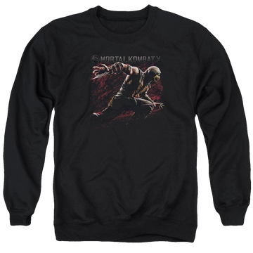 Black men's crewneck sweatshirt with Mortal Kombat Scorpion Lunge graphic