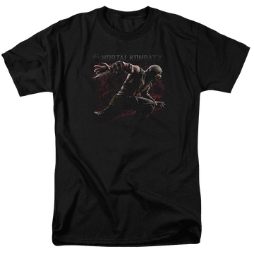 Black men's regular fit t-shirt with Mortal Kombat Scorpion Lunge graphic