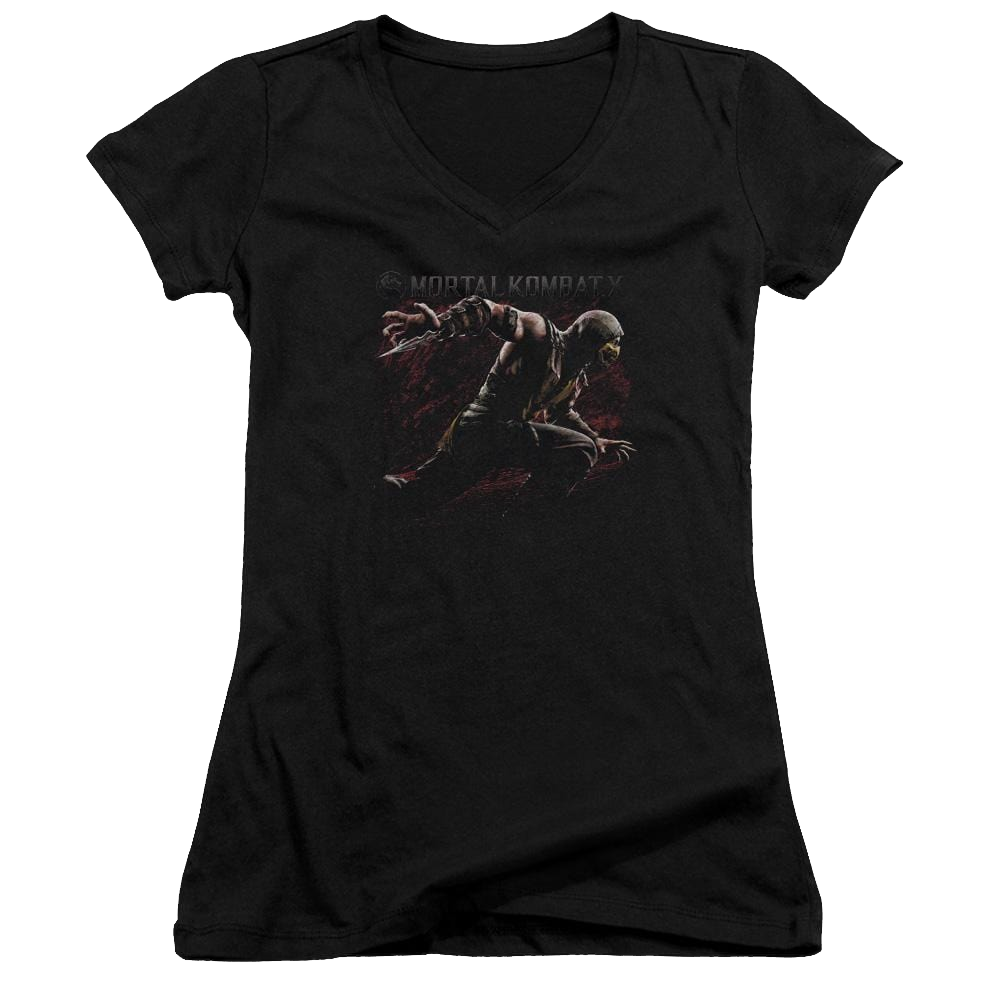 Mortal Kombat Scorpion Lunge Juniors V-Neck T-Shirt Juniors V-Neck T-Shirt Mortal Kombat