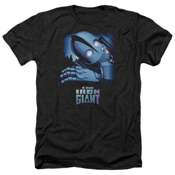 Charcoal men's heather t-shirt with The Iron Giant Giant And Hogarth graphic