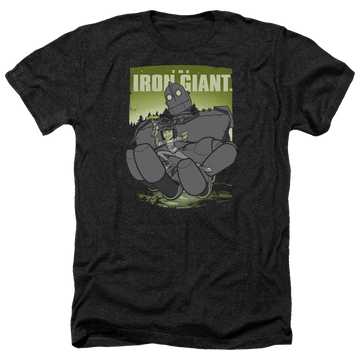 Charcoal men's heather t-shirt with The Iron Giant Helping Hand graphic