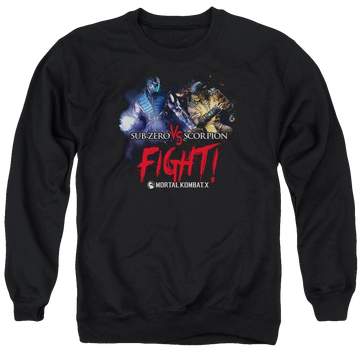Black men's crewneck sweatshirt with Mortal Kombat Fight graphic
