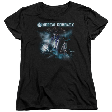 Black women's t-shirt with Mortal Kombat Raiden graphic