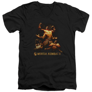 Black men's v-neck t-shirt with Mortal Kombat Goro graphic