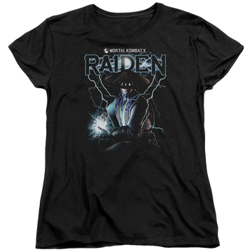 Black women's t-shirt with Mortal Kombat Raiden graphic