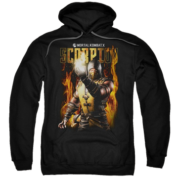 Black pullover hoodie with Mortal Kombat Scorpion graphic