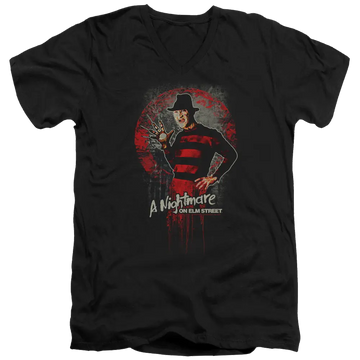 Black men's v-neck t-shirt with A Nightmare on Elm Street This Is God graphic