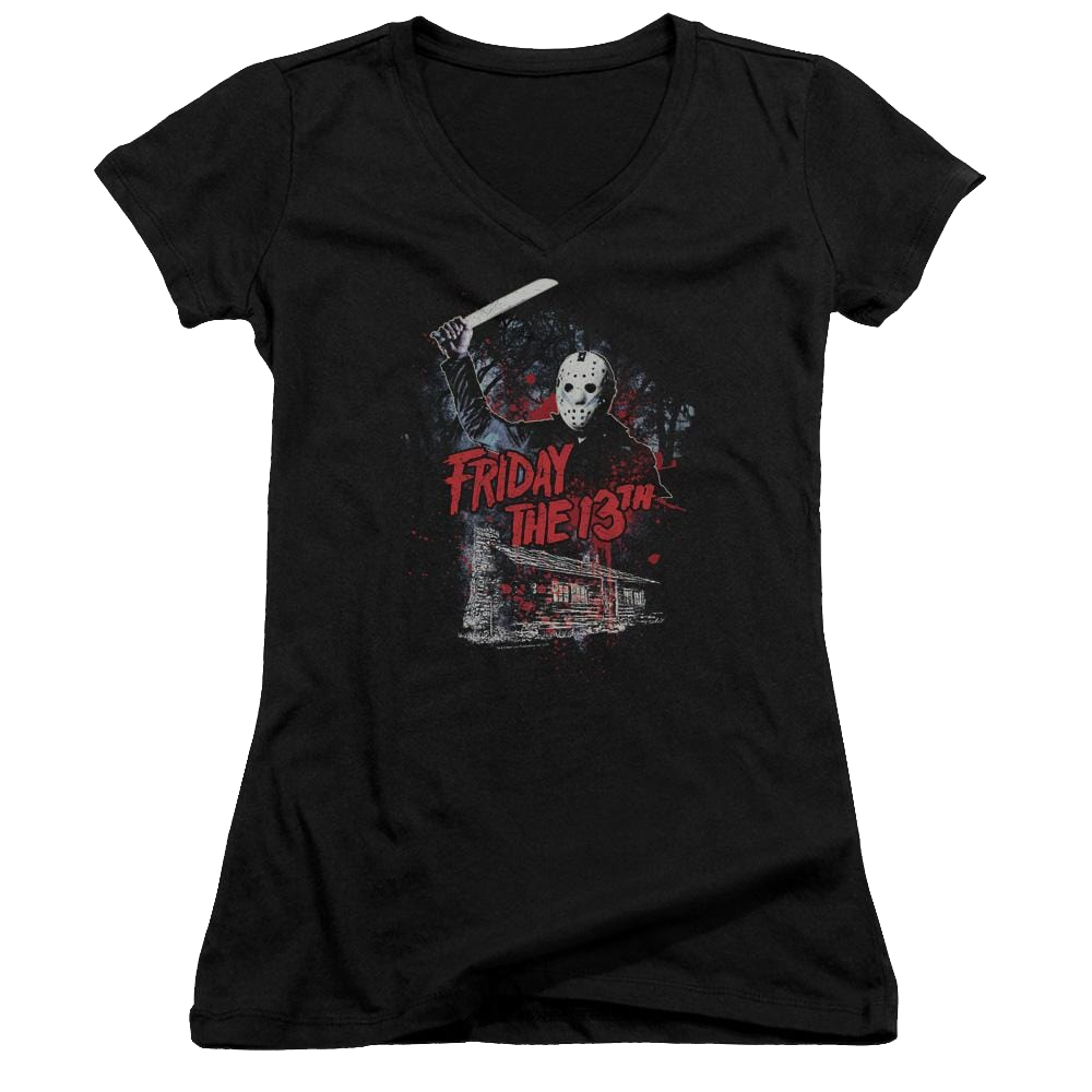 Friday The 13th Cabin - Juniors V-Neck T-Shirt Juniors V-Neck T-Shirt Friday The 13th