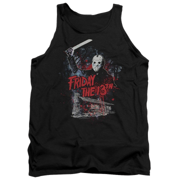Black men's tank with Friday The 13th Cabin graphic
