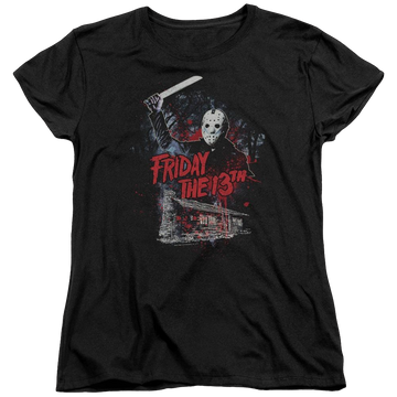 Black women's t-shirt with Friday The 13th Cabin graphic