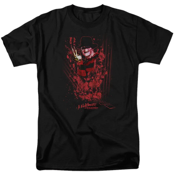 Black men's regular fit t-shirt with A Nightmare on Elm Street One Two Freddys Coming For You graphic