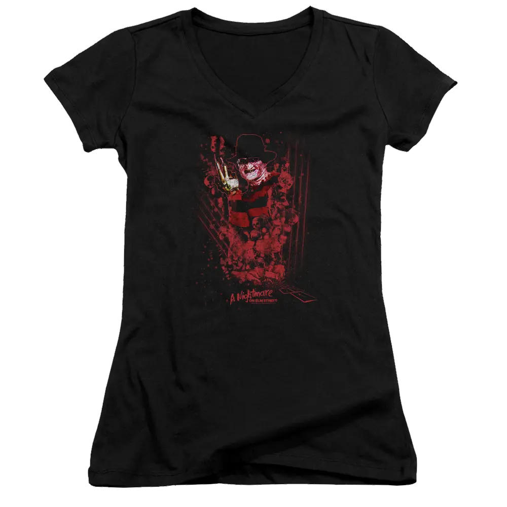 A Nightmare on Elm Street One Two Freddys Coming For You - Juniors V-Neck T-Shirt A Nightmare on Elm Street