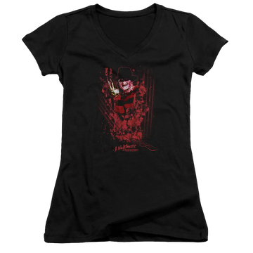 A Nightmare on Elm Street One Two Freddys Coming For You - Juniors V-Neck T-Shirt A Nightmare on Elm Street