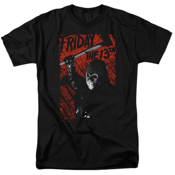 Black men's regular fit t-shirt with Friday The 13th Jason Lives graphic
