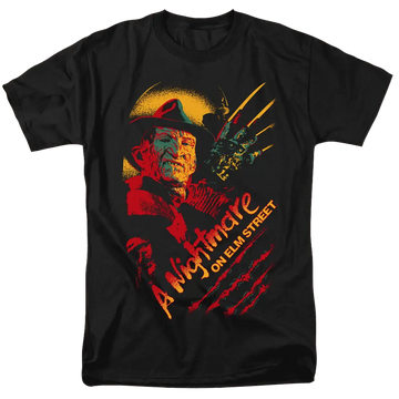 Black men's regular fit t-shirt with A Nightmare on Elm Street Freddy Claws graphic