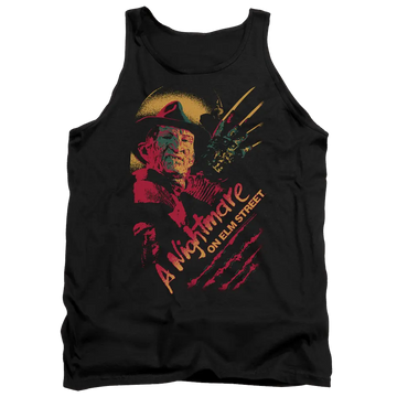 Black men's tank with A Nightmare on Elm Street Freddy Claws graphic
