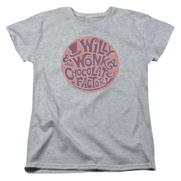 Athletic heather women's t-shirt with Willy Wonka and the Chocolate Factory Circle Logo graphic