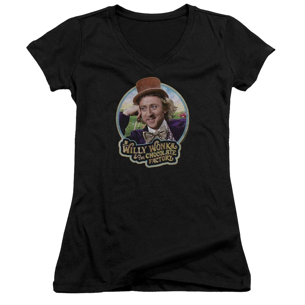 Willy Wonka & the Chocolate Factory Its Scrumdiddlyumptious Juniors V-Neck T-Shirt Juniors V-Neck T-Shirt Willy Wonka and the Chocolate Factory