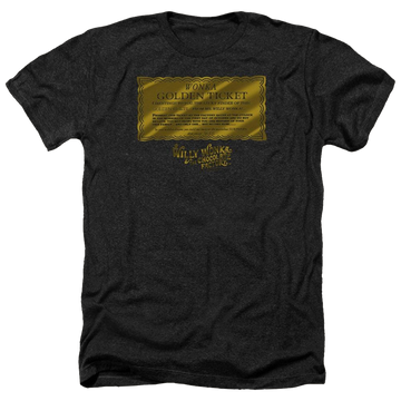 Charcoal men's heather t-shirt with Willy Wonka and the Chocolate Factory Golden Ticket graphic