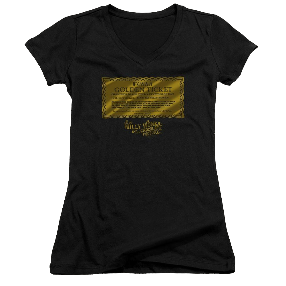 Willy Wonka & the Chocolate Factory Golden Ticket Juniors V-Neck T-Shirt Juniors V-Neck T-Shirt Willy Wonka and the Chocolate Factory