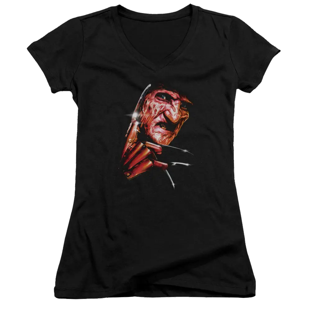 A Nightmare on Elm Street Freddys Face - Juniors V-Neck T-Shirt A Nightmare on Elm Street