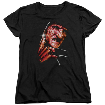Black women's t-shirt with A Nightmare on Elm Street Freddys Face graphic