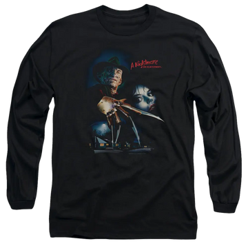 Black men's long sleeve t-shirt with A Nightmare on Elm Street Elm Street Poster graphic