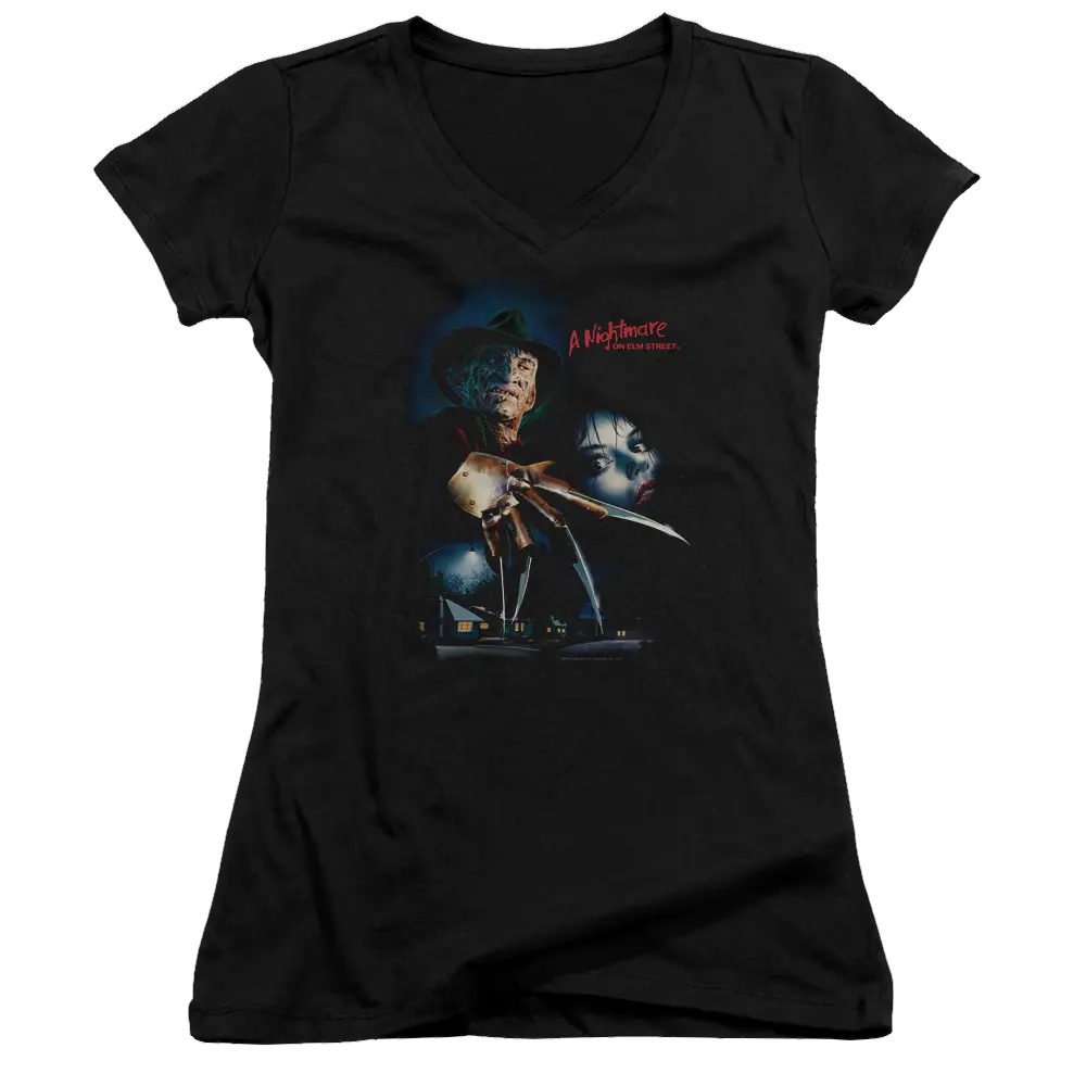 A Nightmare on Elm Street Elm Street Poster - Juniors V-Neck T-Shirt A Nightmare on Elm Street
