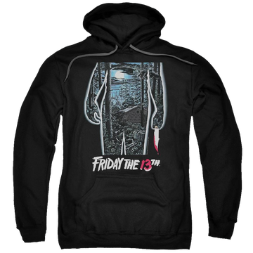 Black pullover hoodie with Friday The 13th 13th Poster graphic
