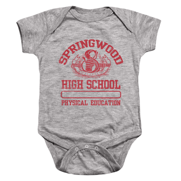 Athletic heather baby bodysuit with A Nightmare on Elm Street Nightmare on Elm Street Springwood High graphic