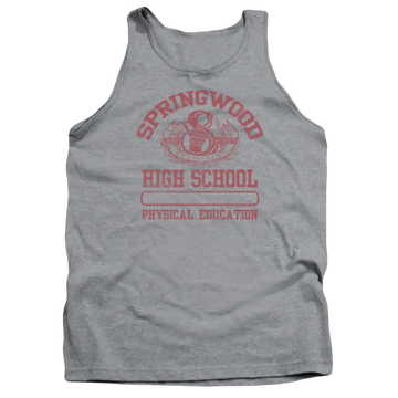 Athletic heather men's tank with A Nightmare on Elm Street Springwood High graphic