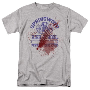 Athletic heather men's regular fit t-shirt with A Nightmare on Elm Street Springwood High Victim graphic