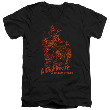 Black men's v-neck t-shirt with A Nightmare on Elm Street Chest Of Souls graphic