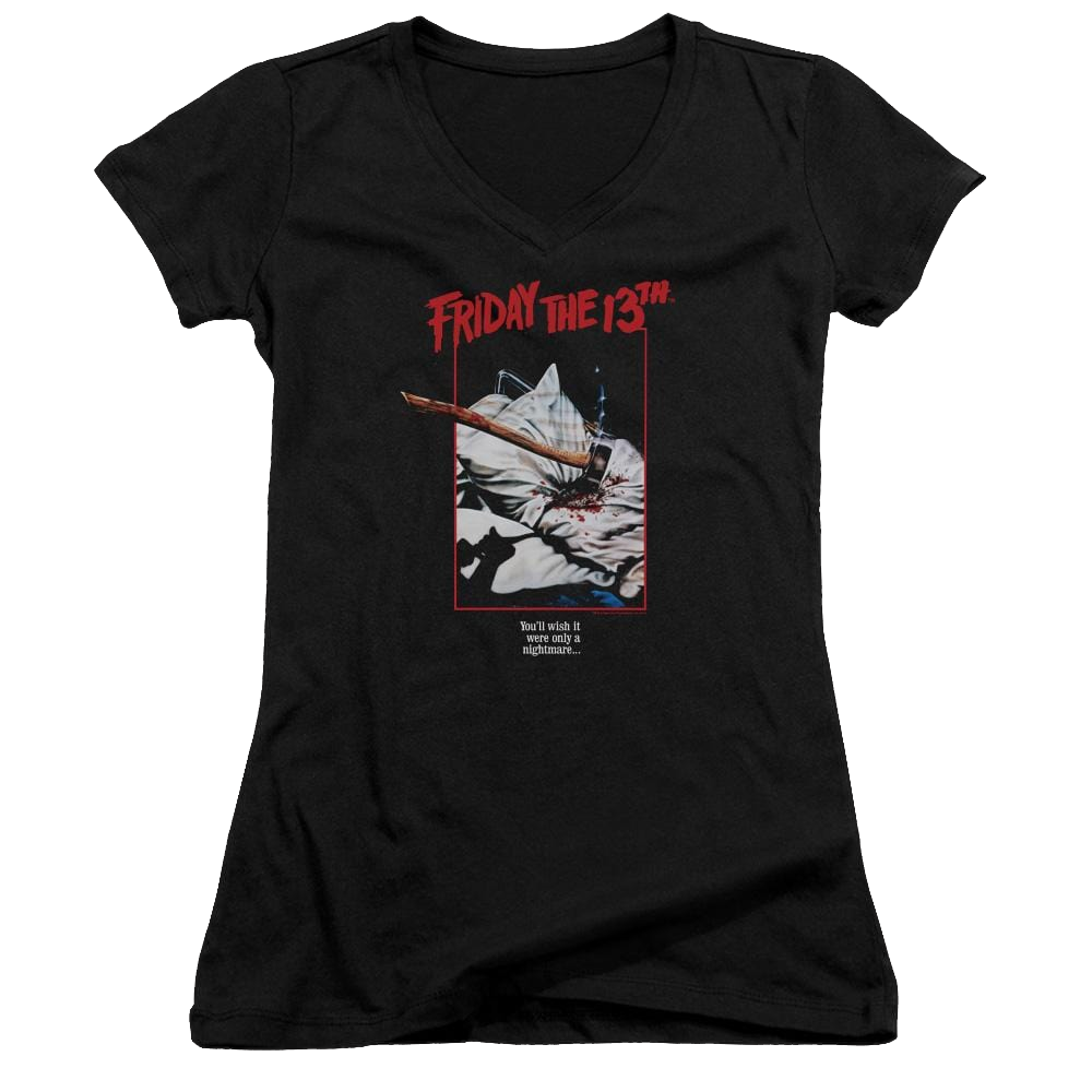 Friday The 13th Axe Poster - Juniors V-Neck T-Shirt Juniors V-Neck T-Shirt Friday The 13th