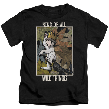 Black kid's t-shirt for ages 4 to 7 with Where The Wild Things Are King Of All Wild Things graphic